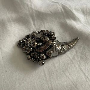 Thanksgiving, autumn cottage core silver Vintage cornucopia decore piece